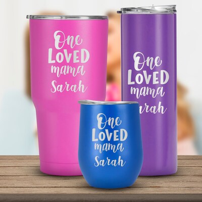 One Loved Mama, Mother Day, Birthday Gift , Personalized Name Tumbler, Insulated Travel Cup, Mom Mug, Gift to Her - image1